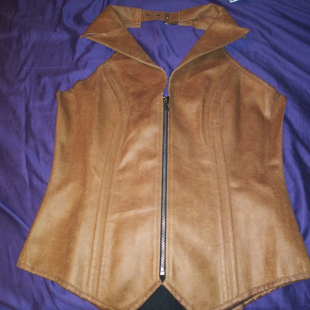 Brown leather plus size corset
